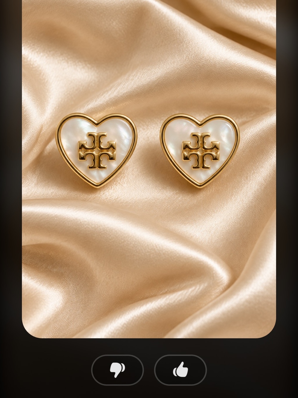 Tory Burch Forget Me Not Heart Logo Pearl Gold Stud Earrings.